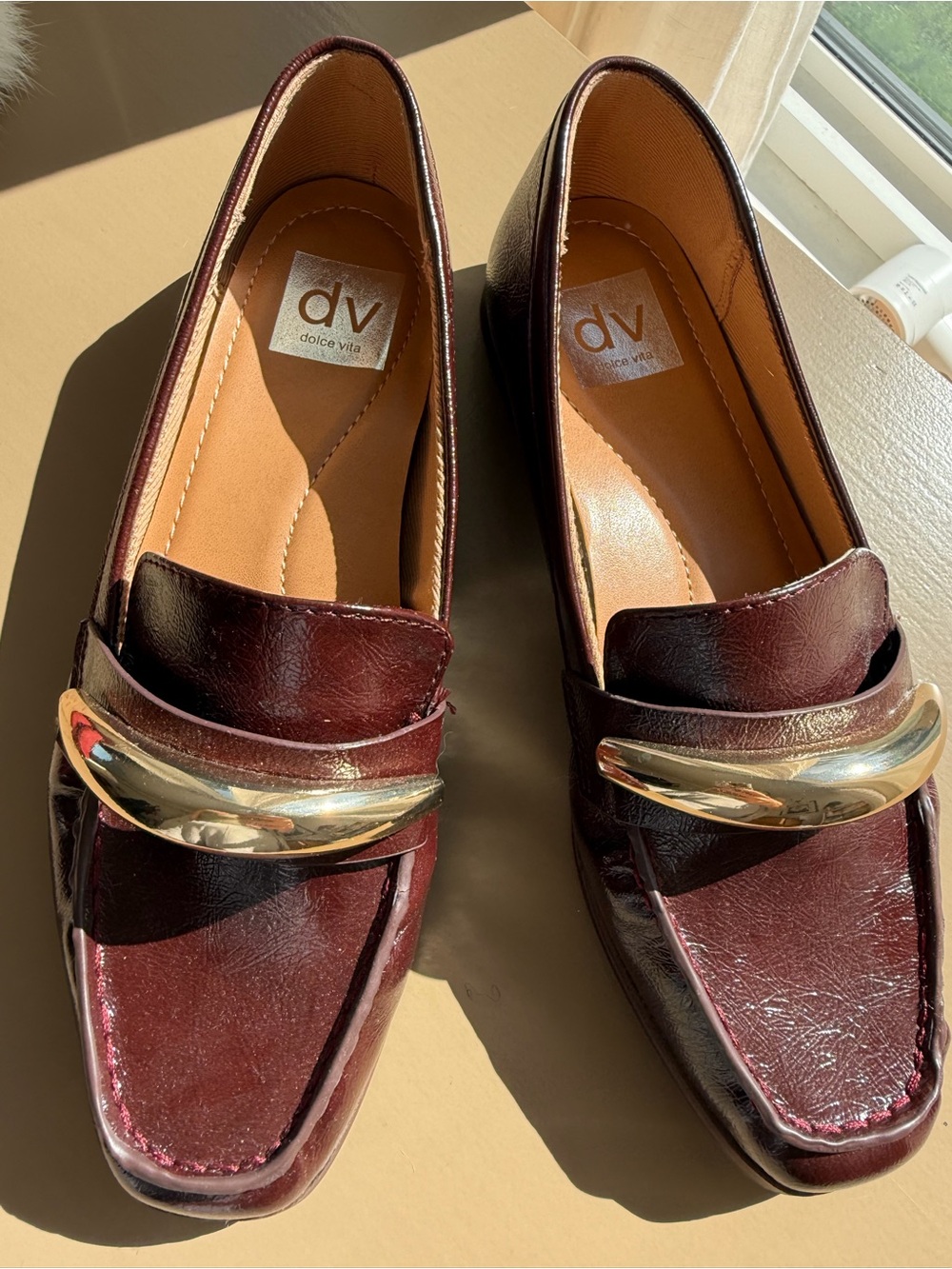 Vintage Dolce Vita Women's Burgundy Loafers with Gold Bar Detail